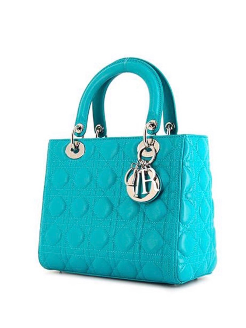 🩵100%Authentic Dior Lady Dior medium model handbag in turquoise leather cannage🩵